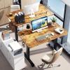 imageVeken 63 Inch Electric Standing Desk Height Adjustable Sit Stand Up Wood Desktop Work Home Office Computer PC Table Tall Standup Workstation Gaming Writing Study Bedroom Rising Desks BrownBrown