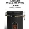 imageVeken Coffee Canister with Window Cereal Grounds Coffee Beans Tea Flour Sugar Airtight Stainless Steel Food Storage Container Date Tracker and Scoop 22OZ Copper Kitchen AccessoriesBlack