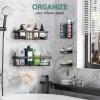 imageVeken Stainless Steel Shower Caddy 6Pack Adhesive Rustproof Shelves Rack with Soap Holder Large Capacity Bathroom Organizers and Storage No Drilling WallMounted Kitchen ampamp Home Decor Bath DecorBlack