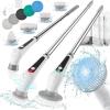 imageVeken Electric Spin Scrubber Shower Scrubber with Long Handle and 9 Replaceable Brush Heads IPX8 Waterproof Bathroom Scrubber with 2 Speeds Electric Cleaning Brush for Tub Sink Glass TileWhite