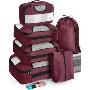 image6 Set Packing Cubes for Suitcases Travel Organizer Bags for Carry on Luggage Veken Suitcase Organizer Bags Set for Travel Essentials Travel Accessories in 4 SizesExtra Large Large Medium Small12Wine Red
