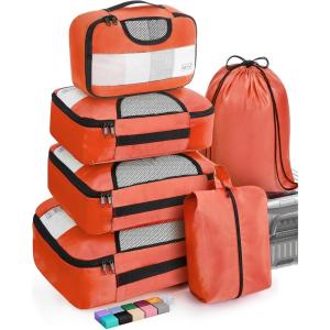 image6 Set Packing Cubes for Suitcases Travel Organizer Bags for Carry on Luggage Veken Suitcase Organizer Bags Set for Travel Essentials Travel Accessories in 4 SizesExtra Large Large Medium Small08Orange