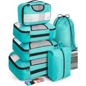 image6 Set Packing Cubes for Suitcases Travel Organizer Bags for Carry on Luggage Veken Suitcase Organizer Bags Set for Travel Essentials Travel Accessories in 4 SizesExtra Large Large Medium Small01Cyan