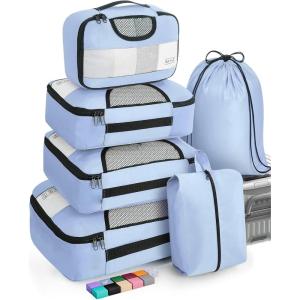 image6 Set Packing Cubes for Suitcases Travel Organizer Bags for Carry on Luggage Veken Suitcase Organizer Bags Set for Travel Essentials Travel Accessories in 4 SizesExtra Large Large Medium Small03Light Blue