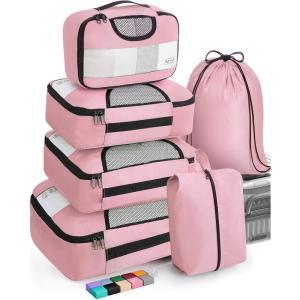 image6 Set Packing Cubes for Suitcases Travel Organizer Bags for Carry on Luggage Veken Suitcase Organizer Bags Set for Travel Essentials Travel Accessories in 4 SizesExtra Large Large Medium Small02Pink