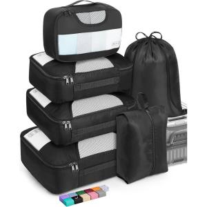 image6 Set Packing Cubes for Suitcases Travel Organizer Bags for Carry on Luggage Veken Suitcase Organizer Bags Set for Travel Essentials Travel Accessories in 4 SizesExtra Large Large Medium Small06Jet Black
