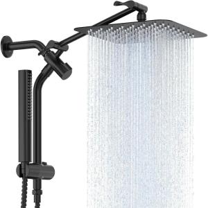 imageVeken 10quot All Metal Shower Heads with Handheld Spray ComboampampPower Wash High Pressure Square Rain Shower Head with WandampampExtension Arm Wide Adjustable Rainfall Showerhead with Slide Bar Matte BlackMatte Black