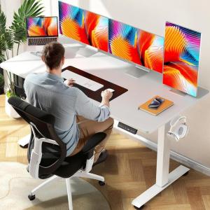 imageVeken 55 Inch Electric Standing Desk Height Adjustable Sit Stand Up Wood Desktop Work Home Office Computer PC Table Tall Standup Workstation Gaming Writing Study Bedroom Rising Desks BlackWhite