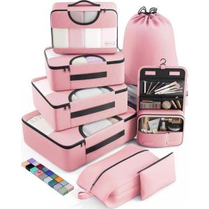 imageVeken 8 Set Packing Cubes for Suitcases Travel Bag Organizers for Carry on Luggage Suitcase Organizer Bags Set for Travel Essentials Travel Accessories in 4 SizesExtra Large Large Medium Small04Pink