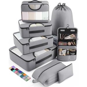 imageVeken 8 Set Packing Cubes for Suitcases Travel Bag Organizers for Carry on Luggage Suitcase Organizer Bags Set for Travel Essentials Travel Accessories in 4 SizesExtra Large Large Medium Small03Gray