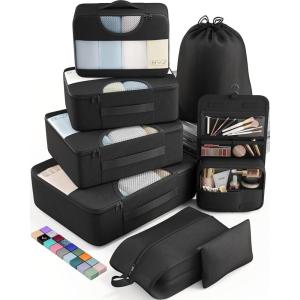 imageVeken 8 Set Packing Cubes for Suitcases Travel Bag Organizers for Carry on Luggage Suitcase Organizer Bags Set for Travel Essentials Travel Accessories in 4 SizesExtra Large Large Medium Small01Black