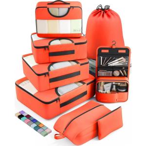imageVeken 8 Set Packing Cubes for Suitcases Travel Bag Organizers for Carry on Luggage Suitcase Organizer Bags Set for Travel Essentials Travel Accessories in 4 SizesExtra Large Large Medium Small16Orange
