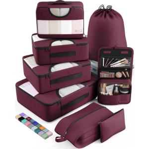 imageVeken 8 Set Packing Cubes for Suitcases Travel Bag Organizers for Carry on Luggage Suitcase Organizer Bags Set for Travel Essentials Travel Accessories in 4 SizesExtra Large Large Medium Small15Wine Red