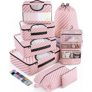 imageVeken 8 Set Packing Cubes for Suitcases Travel Bag Organizers for Carry on Luggage Suitcase Organizer Bags Set for Travel Essentials Travel Accessories in 4 SizesExtra Large Large Medium Small18Pinkwhite Striped