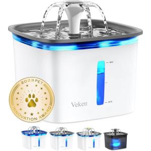 imageVeken 95oz28L Pet Fountain Automatic Cat Water Fountain Dog Water Dispenser with Replacement Filters for Cats Dogs Multiple Pets Space Black PlasticGrey