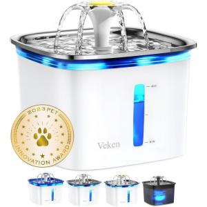 imageVeken 95oz28L Pet Fountain Automatic Cat Water Fountain Dog Water Dispenser with Replacement Filters for Cats Dogs Multiple Pets Space Black PlasticSilver