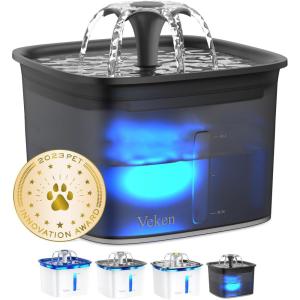 imageVeken 95oz28L Pet Fountain Automatic Cat Water Fountain Dog Water Dispenser with Replacement Filters for Cats Dogs Multiple Pets Space Black PlasticSpace Black