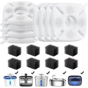 imageVeken Cat Water Fountain Filter Classic 4 Pack Replacement Filters ampamp 4 Pack Replacement PreFilter Sponges for 67oz 95oz 135oz Automatic Pet Fountain Dog Water Dispenser8 Filters8 Sponges