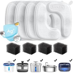 imageVeken Cat Water Fountain Filters 16 Pack Replacement Filters ampamp 16 Pack Replacement PreFilter Sponges Set for 67oz 95oz 135oz Automatic Pet Fountain Dog Water Dispenser4 Filters4 Sponges