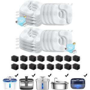 imageVeken Cat Water Fountain Filters 16 Pack Replacement Filters ampamp 16 Pack Replacement PreFilter Sponges Set for 67oz 95oz 135oz Automatic Pet Fountain Dog Water Dispenser16 Filters16 Sponges