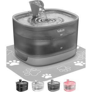 imageVeken Cat Water Fountain with Detachable Tank Easy to Clean ampamp Assemble 84oz25L Automatic Pet Drinking Dispenser with Quiet Operation Appealing to Cats Small Pets and Dog BlackGrey