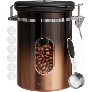 imageVeken Coffee Canister with Window Cereal Grounds Coffee Beans Tea Flour Sugar Airtight Stainless Steel Food Storage Container Date Tracker and Scoop 22OZ Copper Kitchen AccessoriesCopper