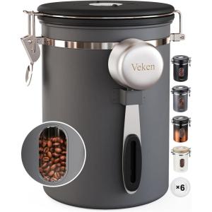 imageVeken Coffee Canister with Window Cereal Grounds Coffee Beans Tea Flour Sugar Airtight Stainless Steel Food Storage Container Date Tracker and Scoop 22OZ Copper Kitchen AccessoriesGrey