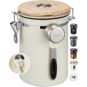 imageVeken Coffee Canister with Window Cereal Grounds Coffee Beans Tea Flour Sugar Airtight Stainless Steel Food Storage Container Date Tracker and Scoop 22OZ Copper Kitchen AccessoriesCream