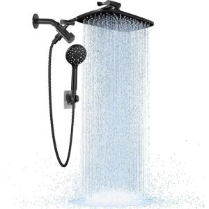imageVeken High Pressure Rain Shower Head Combo with Extension Arm Wide Showerhead with 6 Handheld Water Spray  Adjustable Dual Shower with AntiClog Nozzles  Matte BlackMatte Black