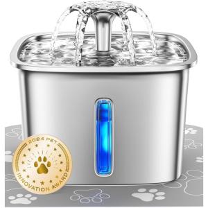 imageVeken Innovation Award Winner Stainless Steel Cat Water Fountain 95oz28L Automatic Pet Fountain Dog Water Dispenser with Replacement Filters ampamp Silicone Mat for Cats Dogs Space BlackSilver2 Filters2 Sponges