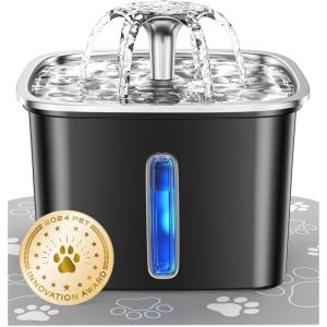 imageVeken Innovation Award Winner Stainless Steel Cat Water Fountain 95oz28L Automatic Pet Fountain Dog Water Dispenser with Replacement Filters ampamp Silicone Mat for Cats Dogs Space BlackSpace Black2 Filters2 Sponges