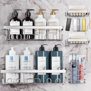 imageVeken Stainless Steel Shower Caddy 6Pack Adhesive Rustproof Shelves Rack with Soap Holder Large Capacity Bathroom Organizers and Storage No Drilling WallMounted Kitchen ampamp Home Decor Bath DecorC Silver