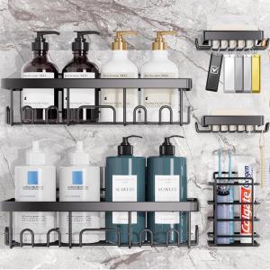 imageVeken Stainless Steel Shower Caddy 6Pack Adhesive Rustproof Shelves Rack with Soap Holder Large Capacity Bathroom Organizers and Storage No Drilling WallMounted Kitchen ampamp Home Decor Bath DecorBlack