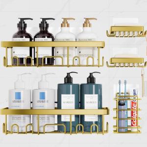 imageVeken Stainless Steel Shower Caddy 6Pack Adhesive Rustproof Shelves Rack with Soap Holder Large Capacity Bathroom Organizers and Storage No Drilling WallMounted Kitchen ampamp Home Decor Bath DecorF Bright Gold