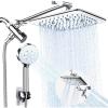 imageVeken High Pressure Rain Shower Head Combo with Extension Arm Easy to Install Wide Rainfall Showerhead with 3 Water Spray Modes  Adjustable Dual Showerhead with AntiClog NozzlesChrome