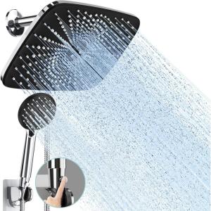 imageVeken 118 Inch High Pressure Rain Shower Head Shower Heads with 5 Modes Handheld Spray Combo Wide RainFall shower with 70quot Hose ampamp Bracket Adjustable Dual Showerhead with AntiClog Nozzles  ChromeChrome