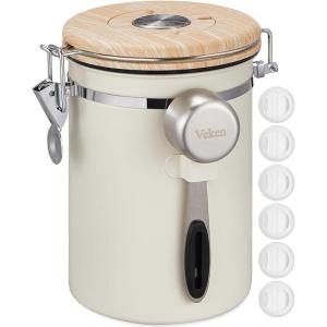 imageVeken Coffee Canister Airtight Stainless Steel Kitchen Food Storage Container with Date Tracker and Scoop for Grounds Coffee Beans Tea Flour Cereal Sugar 22OZCream