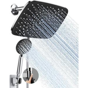 imageVeken 118 Rectangle Inch Rain Shower Head  Shower Heads with 6 Modes Handheld Spray Combo  Wide Rainfall shower with 70quot Hose  18gpm Dual Showerhead with AntiClog Nozzles  Matte BlackChrome