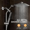 imageVeken 10quot Luxurious All Metal Rain Shower Head with Handheld Spray Combo High Pressure Rainfall Square Shower Heads with Extention Arm Wide Dual Showerhead Bathroom Accessories Chrome Silver