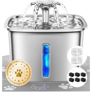 imageVeken Innovation Award Winner Stainless Steel Cat Water Fountain 95oz28L Automatic Pet Fountain Dog Water Dispenser with Replacement Filters ampamp Silicone Mat for Cats Dogs Space BlackSilver6 Filters6 Sponges