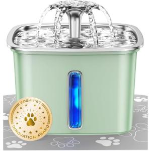 imageVeken Innovation Award Winner Stainless Steel Cat Water Fountain 95oz28L Automatic Pet Fountain Dog Water Dispenser with Replacement Filters ampamp Silicone Mat for Cats Dogs Space BlackTea Green2 Filters2 Sponges
