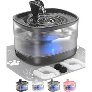 imageVeken Cat Water Fountain with Detachable Tank Easy to Clean ampamp Assemble 84oz25L Automatic Pet Drinking Dispenser with Quiet Operation ampamp LED Light for Cats Dogs and Small Pets BlackBlack
