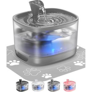 imageVeken Cat Water Fountain with Detachable Tank Easy to Clean ampamp Assemble 84oz25L Automatic Pet Drinking Dispenser with Quiet Operation ampamp LED Light for Cats Dogs and Small Pets BlackGrey