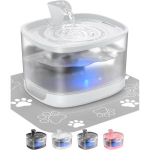 imageVeken Cat Water Fountain with Detachable Tank Easy to Clean ampamp Assemble 84oz25L Automatic Pet Drinking Dispenser with Quiet Operation ampamp LED Light for Cats Dogs and Small Pets BlackWhite