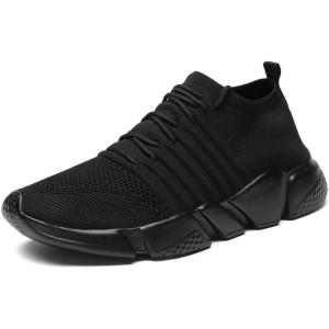 imageGSLMOLN Mens Womens Fashion Sneakers Unisex Slip on UltraSock Knit Soft Sole Breathable Lightweight Casual Walking ShoesBlack Monochrome