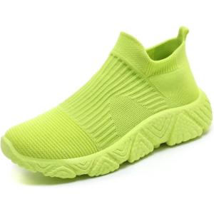 imageGSLMOLN Mens Womens Fashion Sneakers Unisex Slip on UltraSock Knit Soft Sole Breathable Lightweight Casual Walking ShoesGreen1