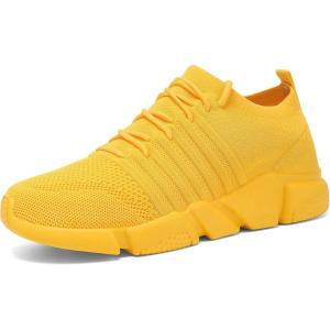 imageGSLMOLN Mens Womens Fashion Sneakers Unisex Slip on UltraSock Knit Soft Sole Breathable Lightweight Casual Walking ShoesYellow