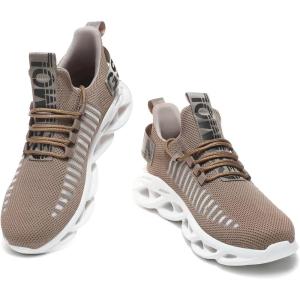 imageGSLMOLN Womens Walking Shoes Mesh Non Slip Gym Sports Casual Fashion SneakersKhakia