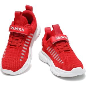 imageGSLMOLN Boys Girls Tennis Breathable Slip on Shoes School Casual WalkingRunning Sports Kids SneakersAred