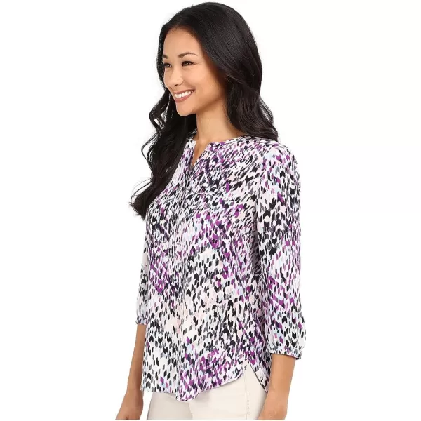 NYDJ Women's Petite Size 3/4 Sleeve Henley Pleat Back Blouse
